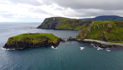 Coastal cliffs and islands under a cloudy sky