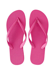 Pair of bright pink flip-flops, top view