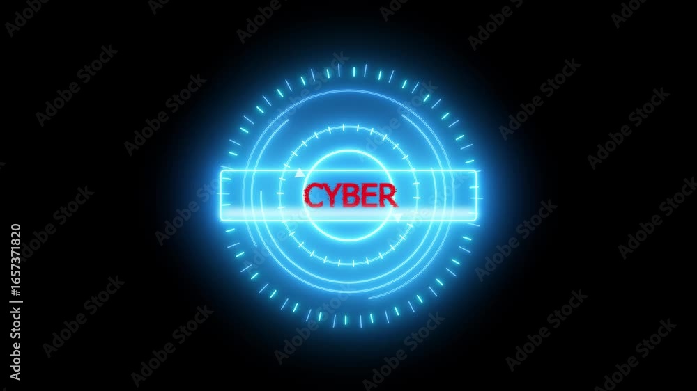 Poster futuristic digital cyber technology displaying data and code within a networked neon hudn animation