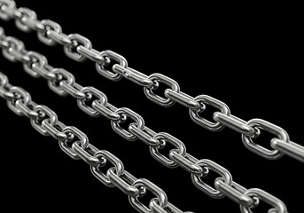 Obraz premium Three parallel metal chains on a black background