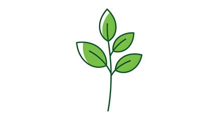 Fototapeta premium Green Leaf Branch Illustration on White Background Simple Plant