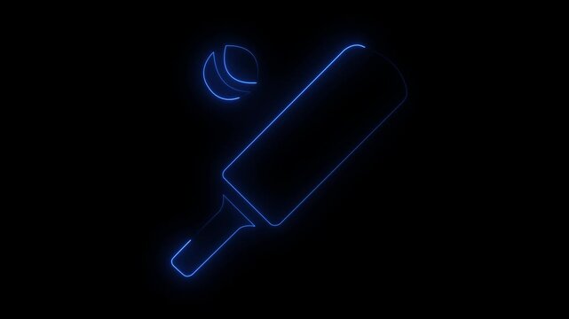 Neon glowing Cricket Showcase Bat and boll Icon animation and Symbol of cricket bat Animation on Black Background, 4k Video.