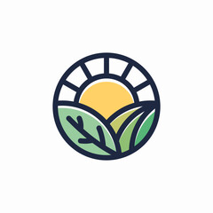 agriculture sun leaf illustration logo in circle