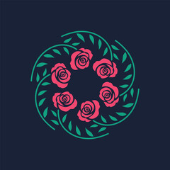 logo illustration of a rose with circular leaves