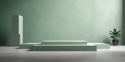 Minimalist contemporary interior with an empty, spacious room featuring a green wall and a lone sofa