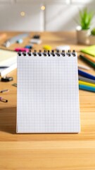 Blank Notepad on Desk, Workspace Organization