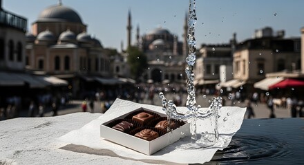 Sweet Escape: Enjoying Traditional Turkish Delights and Refreshing Water with Historic Istanbul Views.