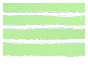 Four horizontal strips of pale green torn paper on white