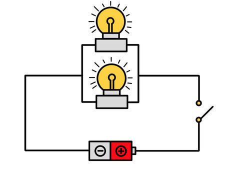 Parallel electrical circuit with two light bulbs glowing brightly