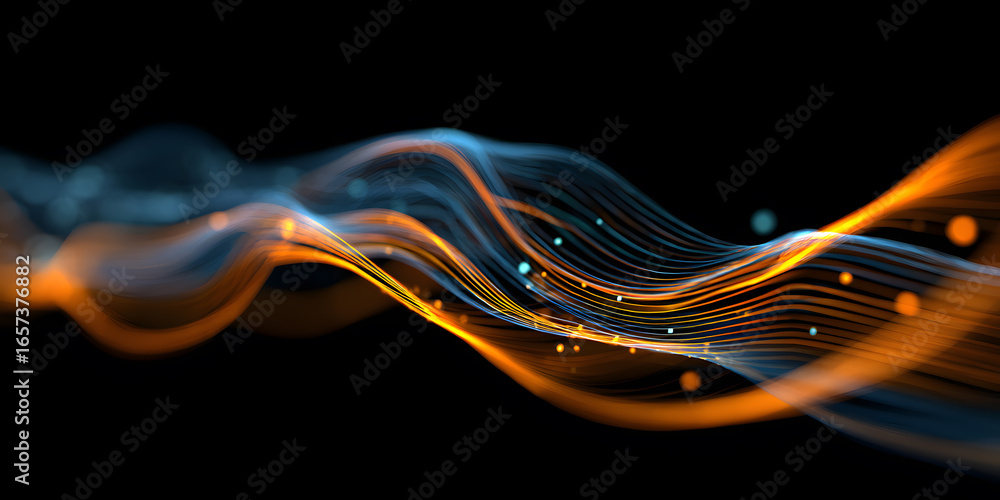 Aufkleber dynamic wavy lines with glowing particles on a dark background