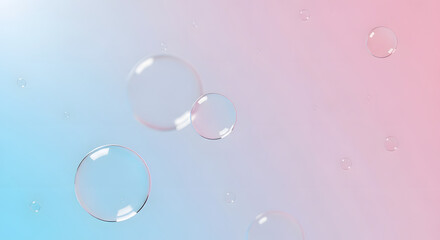 Obraz premium Floating Transparent Bubbles on Soft Blue Pink Gradient Background