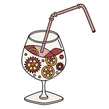 Gear Infusion Steampunk Cocktail Vector Transparent PNG. Perfect for: fantasy menus, unique branding, steampunk designs, RPG potion drinks