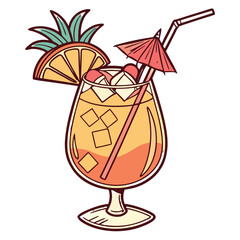 Mai Tai Cocktail Vector Transparent PNG. Perfect for: tiki bar menus, tropical resort flyers, cocktail night branding, exotic party posters