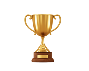 Shiny Gold Trophy With Wooden Base On Transparent Background, PNG