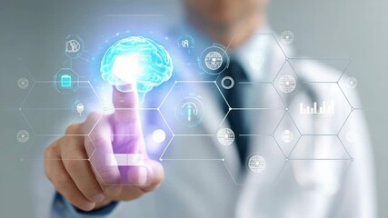 AI powered diagnostics brain medical technology healthcare innovation digital interface futuristic concept with doctor hand - Powered by Adobe