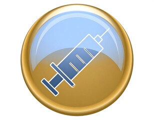Glossy circular button featuring a medical syringe icon