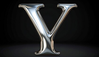 Polished chrome letter Y on black background