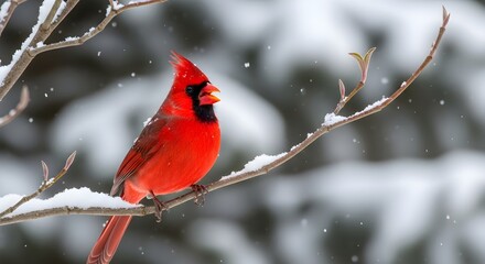 Northern Cardinal in Winter Wonderland, Vibrant Red Bird on Snowy Branch