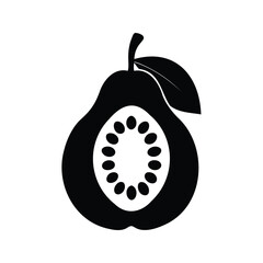 Monochrome Guava Fruit Cut in Half with Seeds Graphic Illustration, Guava Fruit silhouette vector illustration