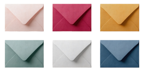 Assorted colorful envelopes in a grid pattern