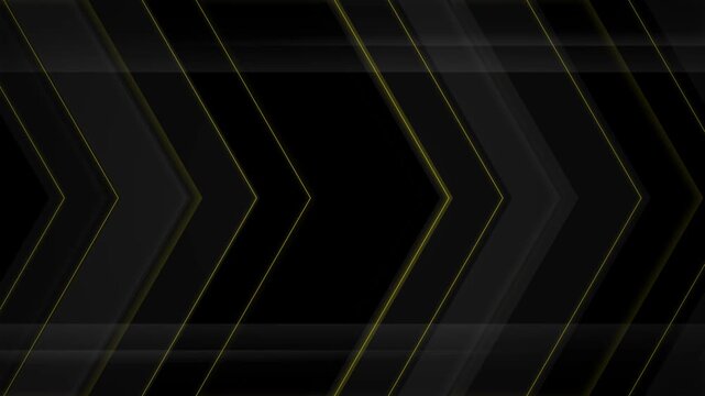 Digital technology black background triangle arrow wave loop seamless pattern animation luxury gold line futuristic technology speed illustration 