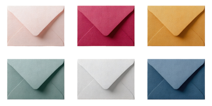 Assorted colorful envelopes in a grid pattern
