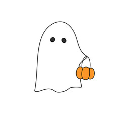 A ghost holding a pumpkin and two pumpkins in its hand