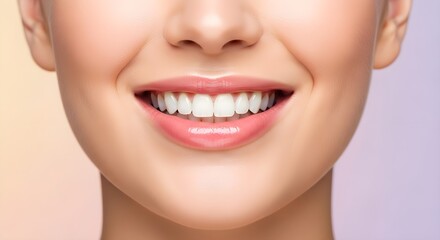 Fototapeta premium Radiant Smile: Close-up of Perfect Teeth and Glossy Lips.