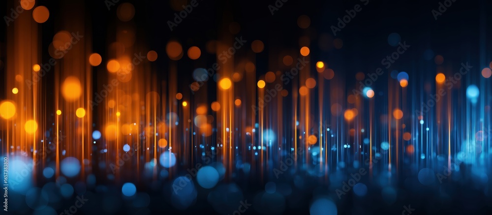 Poster digital luminosity: a mesmerizing composition of glowing lines and circular bokeh, bathed in a capti