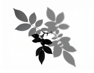 Black and white flower illustration with delicate leaves and butterflies in floral pattern.
