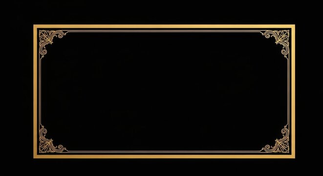 Elegant ornate golden border frame with intricate scrollwork on a deep black background