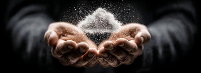 Hands Holding Powder, Dust, Grains, Particles