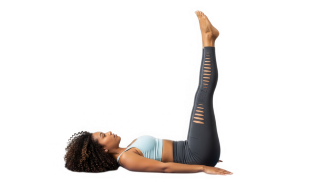 Woman doing legs up the wall yoga pose isolated on transparent background