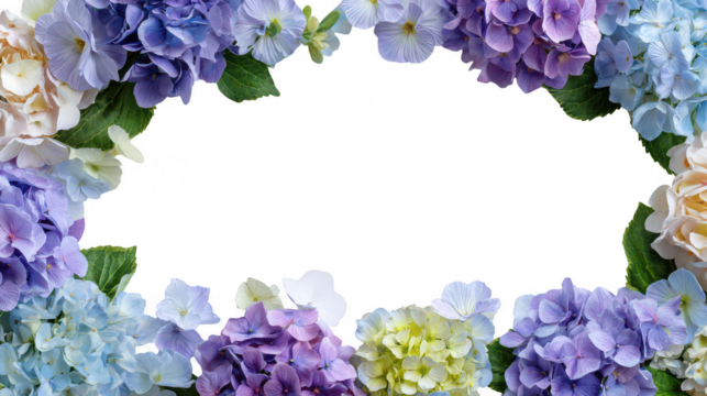 Colorful Hydrangea Floral Blossoms Natural Decoration Frame Border PNG on Transparent PNG