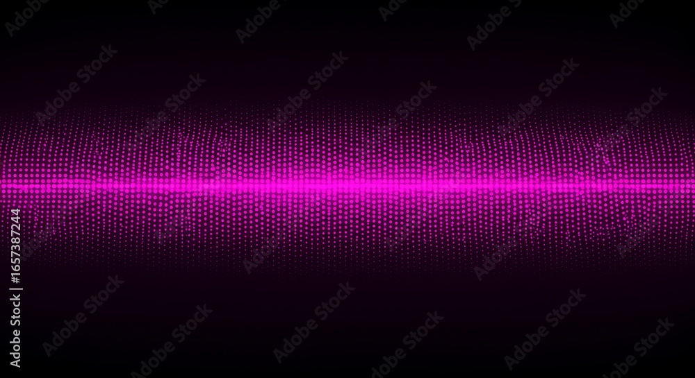 Poster luminous magenta laser beam with digital noise and static interference on a dark abstract background
