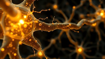 Microscopic glowing neuron receptors shaped like celestial gates clearing amyloid plaques.