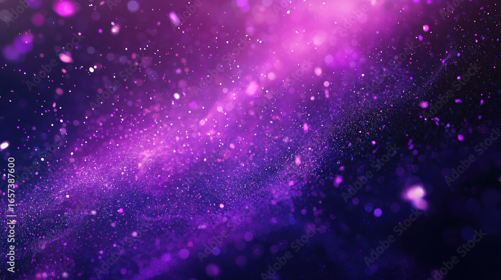 Sticker a purple background with particles or elements randomly drifting in space.