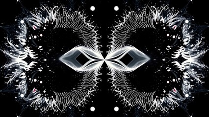 Quantum Rorschach test displaying simultaneous wave patterns and particle dots.