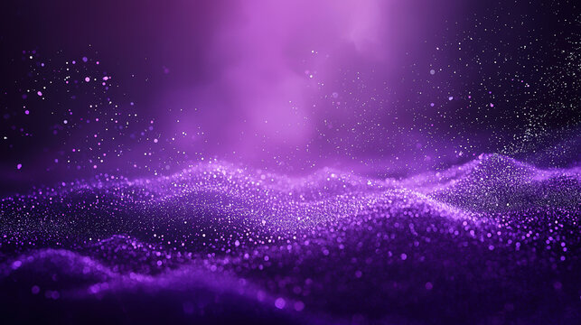 A purple background with particles or elements randomly drifting in space. 