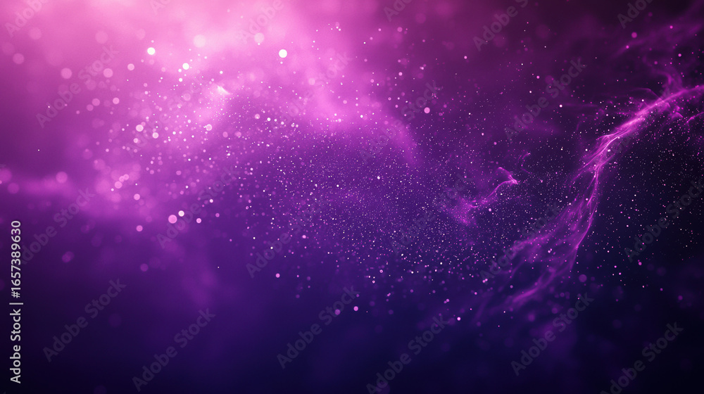 Wall mural a purple background with particles or elements randomly drifting in space.
