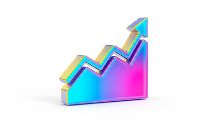 Colorful upward trend graph illustrating business growth and progress on isolated transparent background.