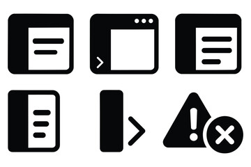 A set of simple black and white sidebars and warning icons for user interface design