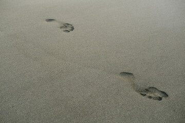 Footprints on Wet Beach Sand