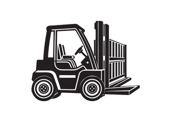 Forklift Silhouette Icon Black Heavy Vehicle Illustration.