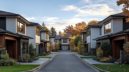 Obraz premium Modern townhomes lined on street