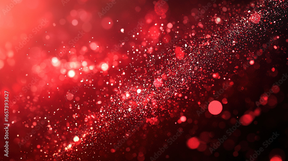 Sticker a red background with particles or elements randomly drifting in space.