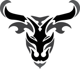 Tribal stylized bull's head graphic design.
