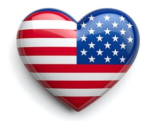 Shiny heart-shaped American flag with a subtle drop shadow