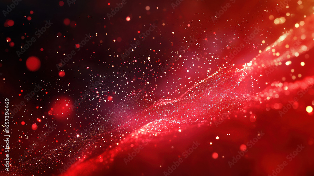 Wall mural a red background with particles or elements randomly drifting in space.
