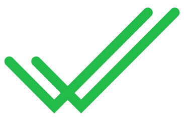 Double green check mark icon, minimal style tick, PNG with transparent background, perfect for UI confirmation symbols, task management, and approval badges